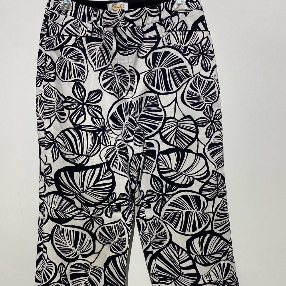 Talbots Womens Size 8 Black White Tropical Leaf Floral Print Stretch Ankle Pants
